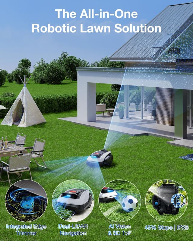 Detalle de ECOVACS GOAT O1200 LiDAR Pro robotic lawn mower with app control (up to 180m²/h)