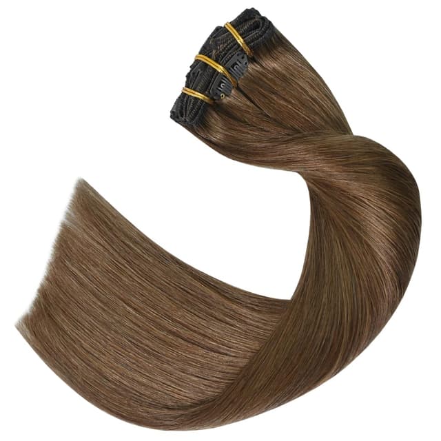 Detalle de UGOTRAYS Light Brown Clip-in Human Hair Extensions (7pcs, 20 inch, 70g, Remy) – 16 Clips, #6