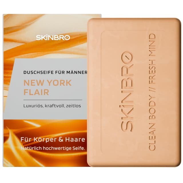 Detalle de SKINBRO Festes Duschgel für Männer „New York Flair“ (vegan, silikonfrei, 100 g) – Duschseife & Shampoo in einem