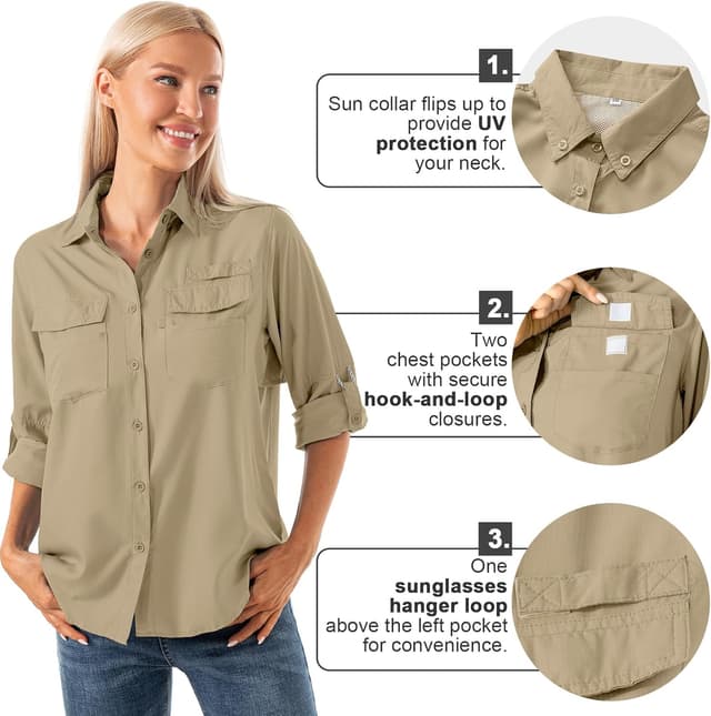 Detalle de Jessie Kidden Women’s Safari Shirts Long Sleeve with UPF 40 Sun Protection