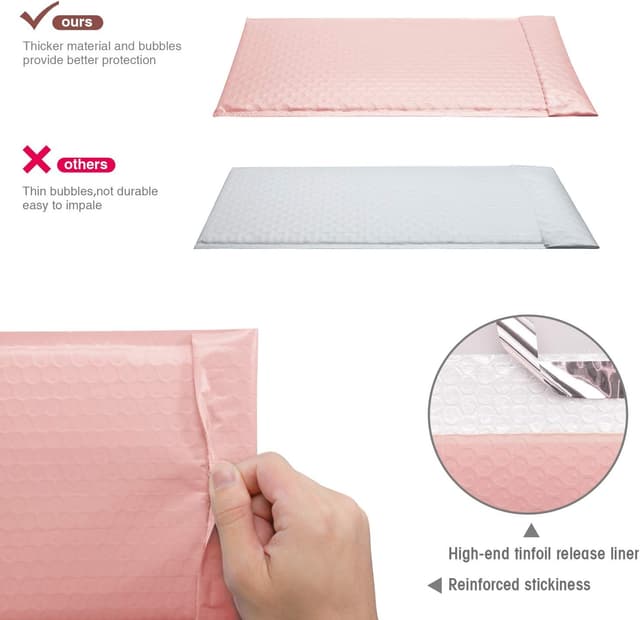 Detalle de Switory 25Pcs Bubble Mailers 21.6x28cm Pale Pink padded polymailer envelopes