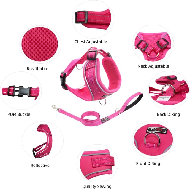 Detalle 2 de THAIN Reflective Dog Harness & Leash Set (No-Pull, Adjustable) – Solid Purple, Size S