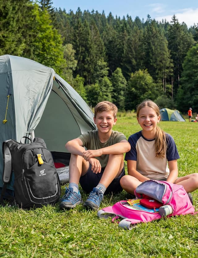 Detalle de SKYSPER Kinderrucksack 15L – leichter Wanderrucksack mit Hydrationsfach & Sicherheitspfeife