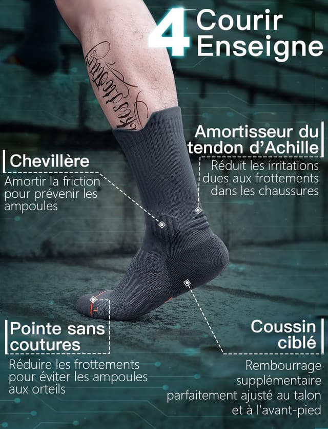 Detalle de Chaussettes de course à pied en bambou Juclise (compression 15 à 20 mmHg) Coolmax pour homme