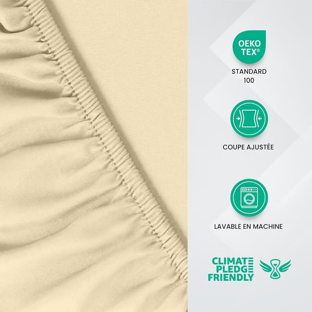 Detalle de Utopia Bedding Drap-housse Beige 200 x 200 cm en microfibre brossée certifié Oeko-Tex, bonnets 35 cm