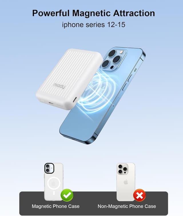 Detalle 2 de Miady 2-Pack Ultra Slim Magnetic Wireless Power Bank (5000mAh) with pass-through charging