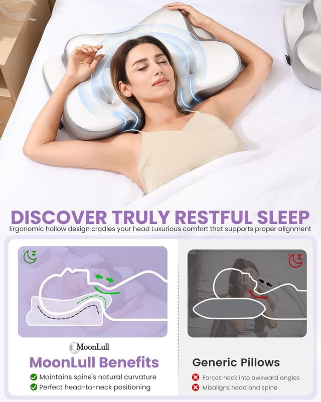 Thumbnail 6 de MoonLull Memory Foam Pillow (Orthopedic, Firm Support) with Cooling Washable Cover – Anti Snore Ergonomic Design