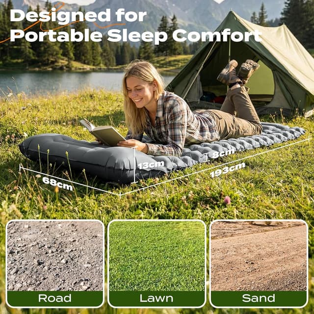 Detalle 2 de RUMBALUXY Inflatable Camping Sleeping Pad with Built-in Foot Pump, Waterproof 50D Nylon (Grey)