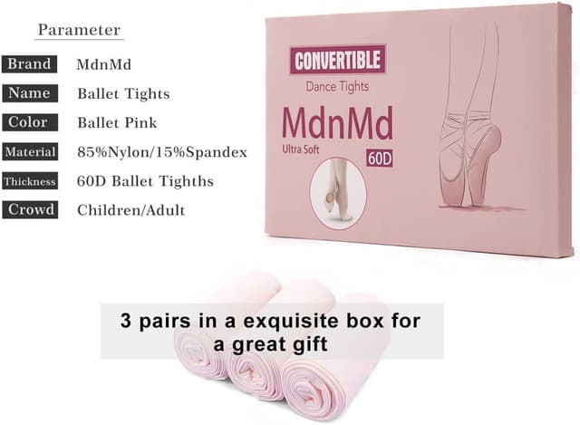 Detalle de MdnMd Girls’ Women’s Ballet Tights (Ultra-Soft, Convertible) — Transition Dance Leggings
