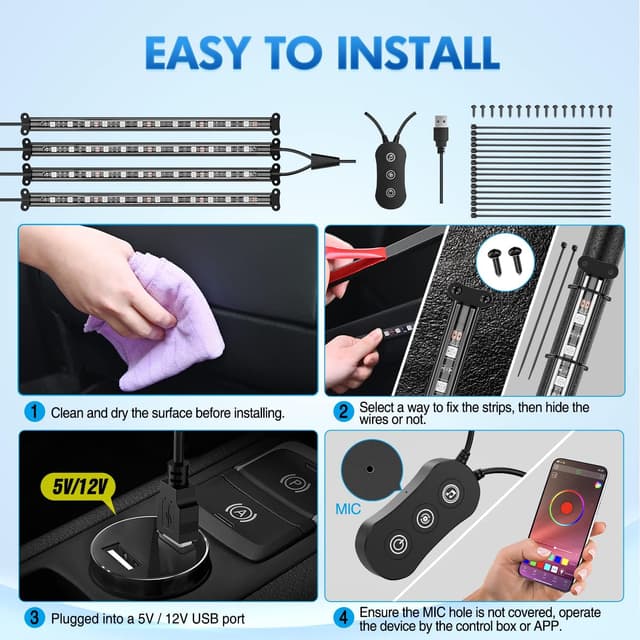 Detalle de Nilight 4PCS Car RGB LED strips