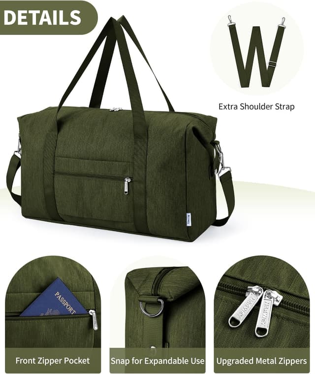 Detalle 2 de Narwey for Easyjet Cabin Bag 45x36x20cm – 25L foldable underseat travel duffel (Army Green)