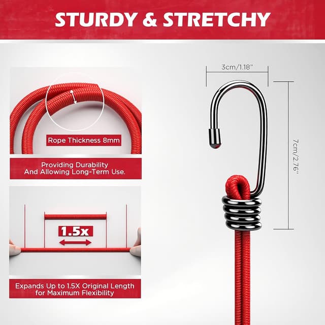 Detalle de 24-Piece Premium Heavy-Duty Bungee Cords Outdoor Set with Hooks in Storage Jar (10"–48" lengths)