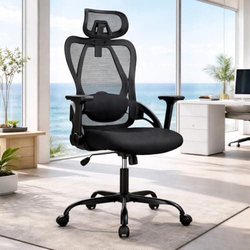 Detalle 2 de Silla de oficina ergonómica T-LOVENDO.ES con soporte lumbar ajustable, malla transpirable y reposacabezas