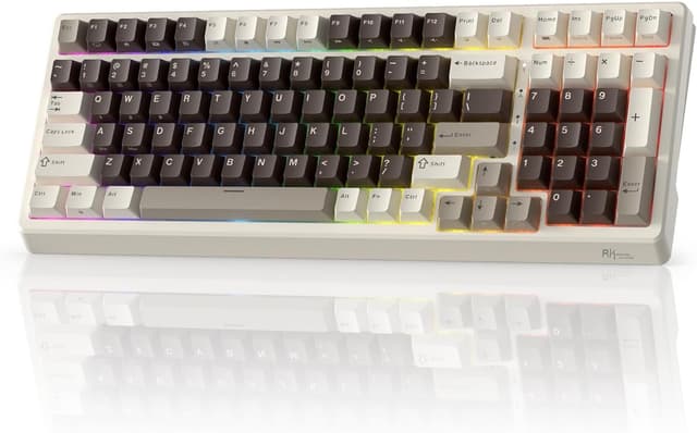 Detalle de RK ROYAL KLUDGE F99 tastiera meccanica wireless 2.4G/BT con RGB, 100 tasti, interruttore crema e poggiapolsi magnetico