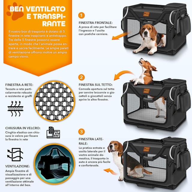 Detalle 2 de TRESKO Box pieghevole per cani con tappetino e spatola XXL 92 x 63 x 63 cm (trasportino auto e borsa) – nera