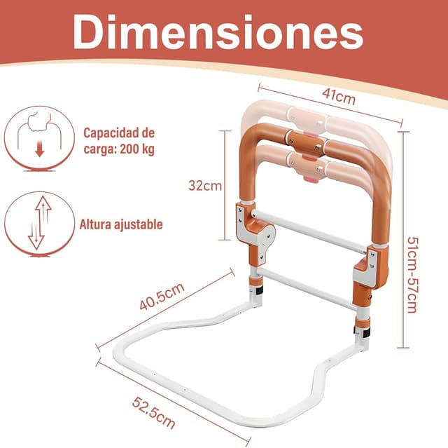 Detalle 2 de Barandilla cama adulto plegable Barandilla Cama 3 alturas seguridad