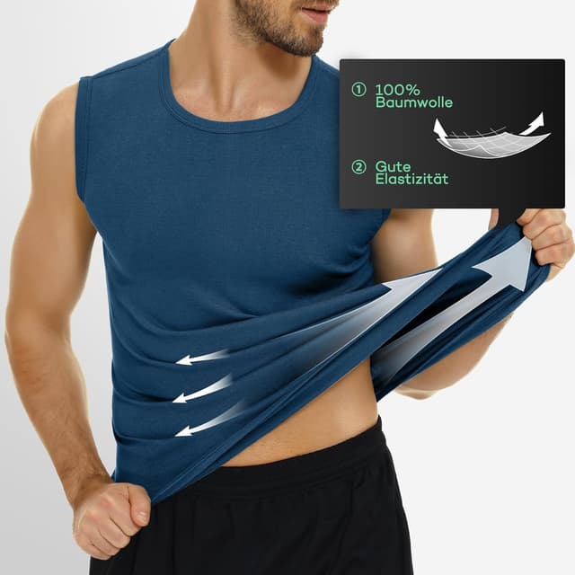 Detalle de FALARY 3er Pack Herren Unterhemd aus gekämmter Baumwolle – Tank Tops im Mehrfarb-Set (S bis 5XL)