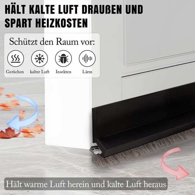 Detalle de Selbstklebender Türdichtung Zugluftstopper mit Schallschutz-Bürste (2 Stück) – Wind-, Staub- und Kälteschutz für Türen, 100×3,5 cm