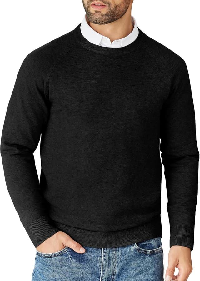 Detalle de COOFANDY pull homme en maille fine col rond à manches longues (tricot doux, raglan)