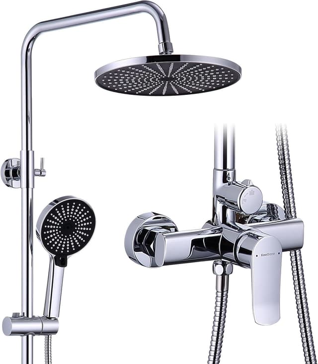 Detalle de KeeGone Duschsystem mit höhenverstellbarer Armatur, 26 cm Regendusche & 3-funktion Handbrause (ohne Thermostat)