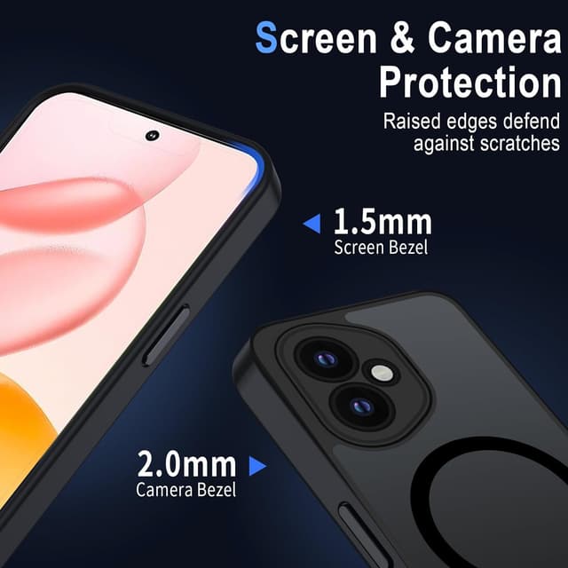 Detalle de XTCASE Coque magnétique pour Honor 400 5G compatible MagSafe – dos mat translucide noir avec bumper TPU anti-chocs
