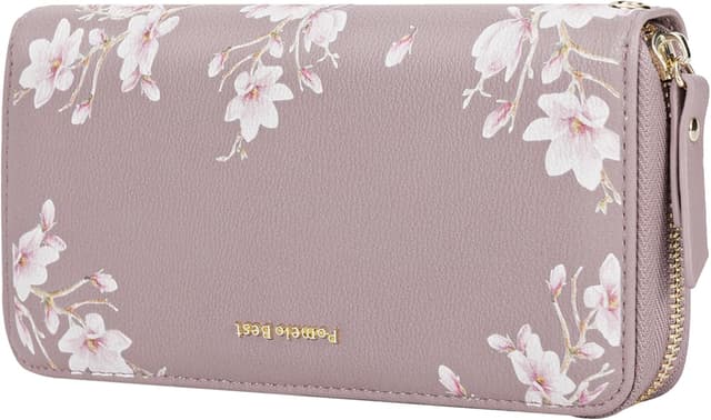 Detalle de Pomelo Best portefeuille femme zippé en cuir PU avec RFID et courroie de poignet