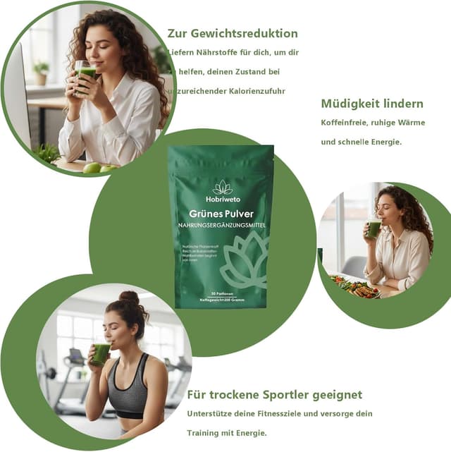 Detalle de Grüne Entgiftungspulver (200 g) – Superfood Green Pulver mit Matcha, Gerstengras, Spirulina & Heidelbeere