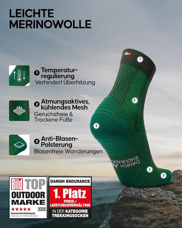 Detalle 2 de DANISH ENDURANCE Merino Wandersocken 3 Paar
