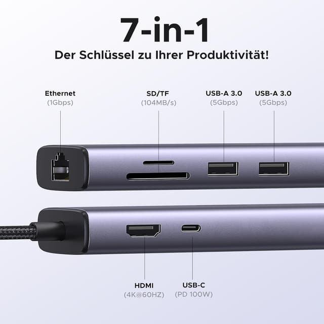 Detalle 2 de UGREEN Revodok 107 USB‑C Hub 7‑in‑1 mit Ethernet