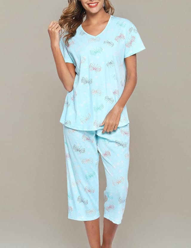 Thumbnail 5 de ENJOYNIGHT Women’s Cotton Pajama Set (Short Sleeve Top & Capri Pants) 2-Piece Lounge Sleepwear