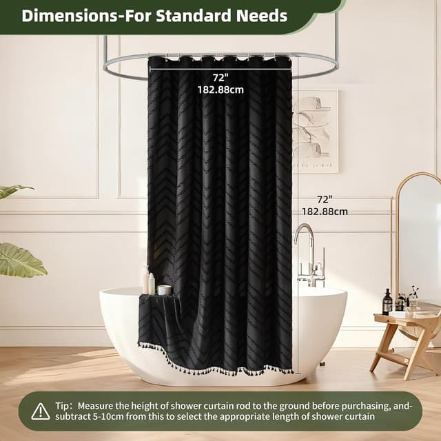 Thumbnail 6 de Siiluminisoy Black Boho Fabric Shower Curtain (72 x 72) with Tufted Chevron Design