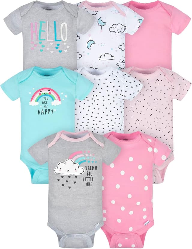 Detalle de Lot de 8 bodies bébé fille Gerber en coton côtelé, motif nuages