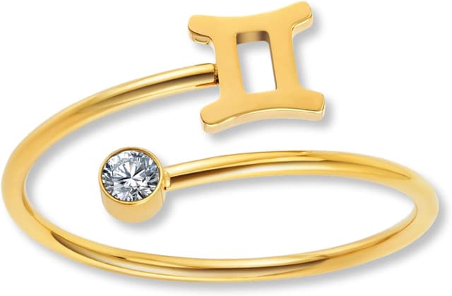 Thumbnail 6 de GD GOOD.designs anello zodiacale in oro con zirconi, placcato 18K su acciaio 316L regolabile (mis. 52-60)