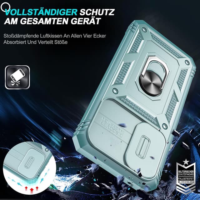 Thumbnail 5 de LeYi Handyhülle für Samsung Galaxy A56 5G – militärisch stoßfestes Slide-Cover mit Kameraschutz, Ringhalterung und 2 Schutzfolien (Grün)
