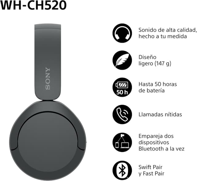 Detalle 2 de Sony WH-CH520 Auriculares Inalámbricos Bluetooth, 50h batería