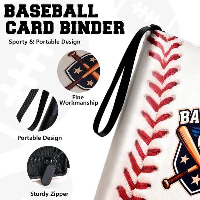 Detalle de Baseball Card Binder (9-Pocket, Zipper Zip Binder) with Up to 900 Storage Pages