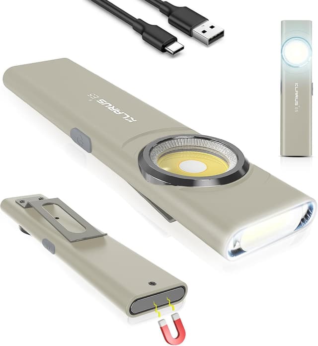 Detalle de klarus Lampe de travail COB rechargeable USB-C 600 lumens (mini EDC plate) avec base magnétique et clip