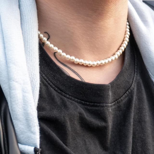 Detalle de Netrox Perlenkette mit verstellbarer Edelstahlkette und Geschenkbox – für Damen & Herren