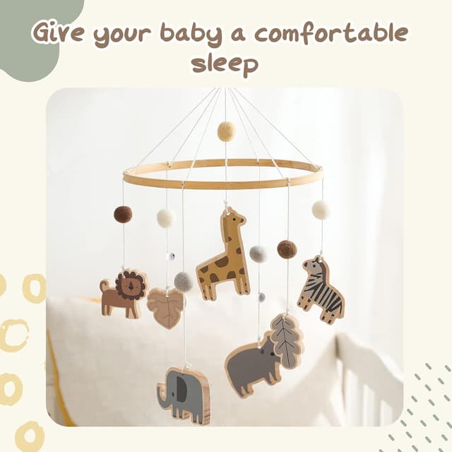 Thumbnail 6 de Mobile Baby Windspiele mit bunten Safari-Motiven – Bettglocke aus Filz & Naturholz für Kinderzimmer-Deko