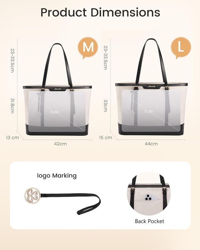 Detalle de LOVEVOOK large tote bag handbag for women with waterproof PU base and 15.6-inch laptop compartment