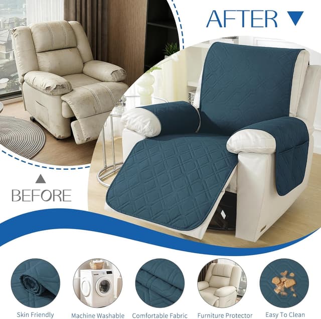 Thumbnail 5 de YSTELLAA Copripoltrona 1 posto impermeabile per relax reclinabile con braccioli, verde scuro