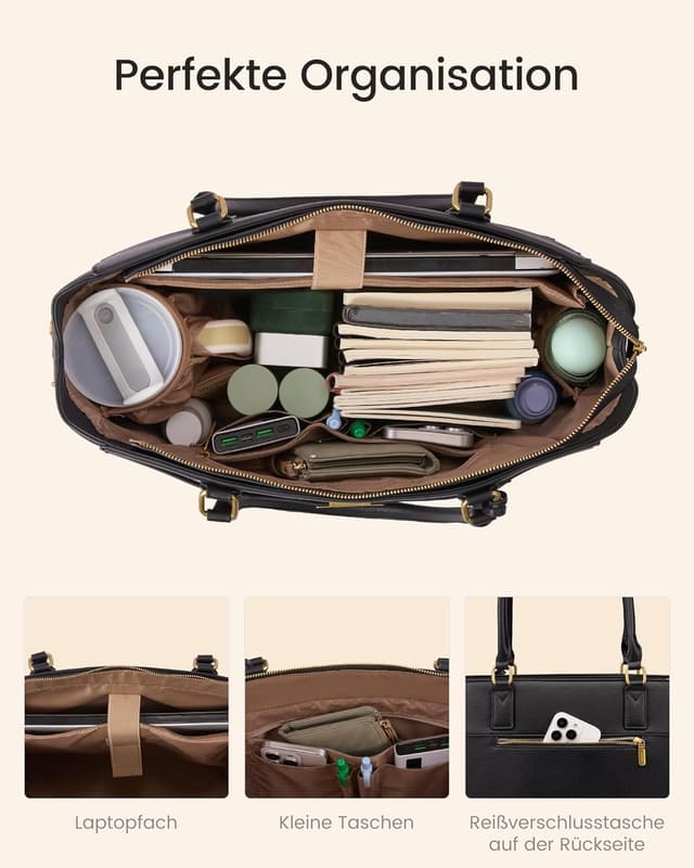 Detalle 2 de LOVEVOOK Damen Handtasche/Business Shopper für bis zu 15,6 Zoll – große Laptoptasche