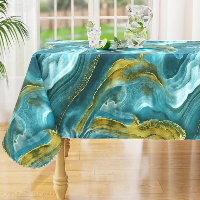 Detalle de misaya Rectangle Waterproof Vinyl Table Cloth (Ripples), Wipeable Oilcloth with Flannel Backing, 52" x 70