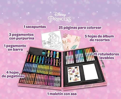 Detalle 2 de CRAYOLA Maletín del Artista Princesas Disney 115 piezas 🎨
