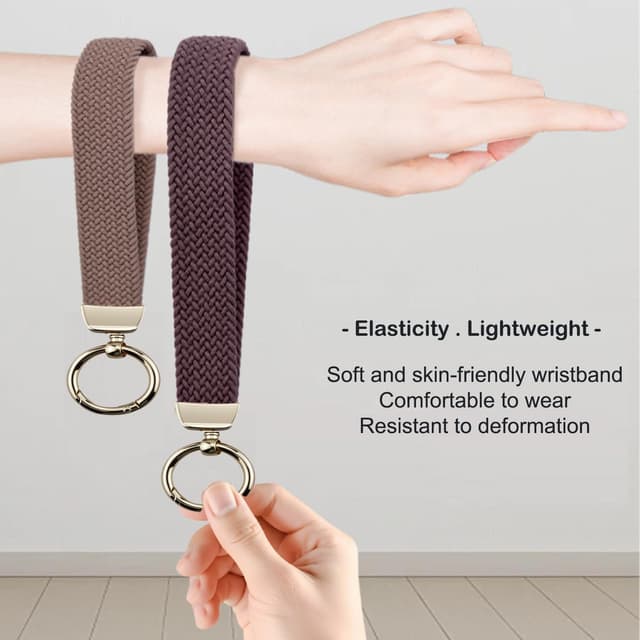 Detalle de Elastic Wristlet Keychain – Braided Stretchy Key Chain with 2 Keyrings and D-ring for Car Keys, ID Badges