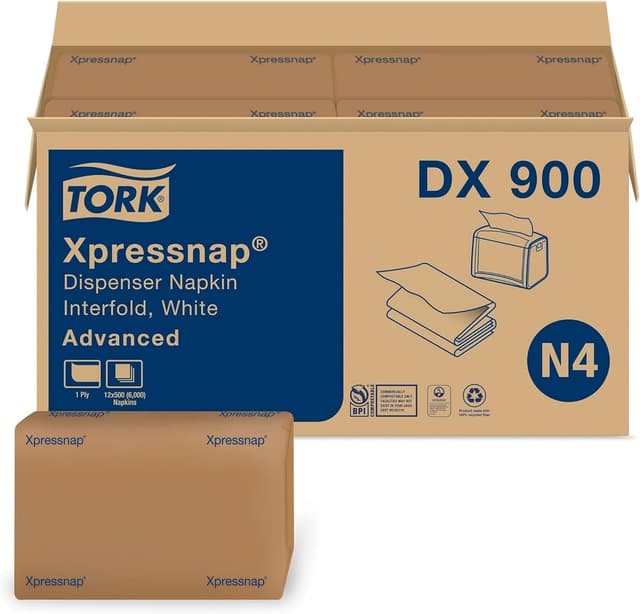 Detalle de Tork Xpressnap White Dispenser Napkins N4 Advanced Interfold (DX900) — 12 Packs