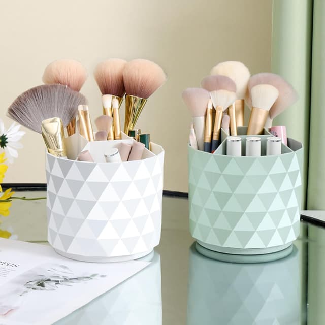 Detalle de Nwvuop 360° Rotating Makeup Brush Organiser (12×12×14cm) with 5 Compartments