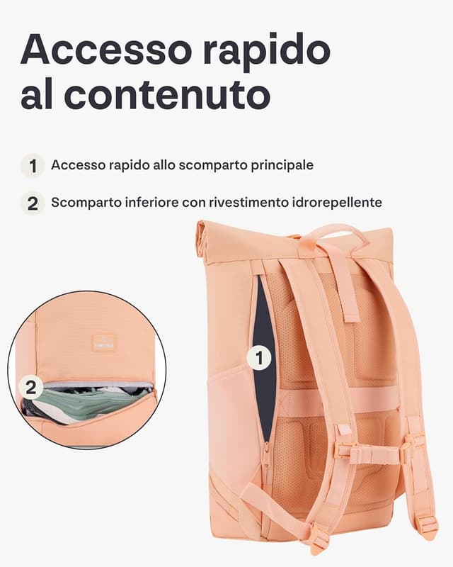 Detalle 2 de Johnny Urban Zaino Porta PC Zaino Rolltop Arancione Allen Medium con scomparto fino a 16 pollici, idrorepellente