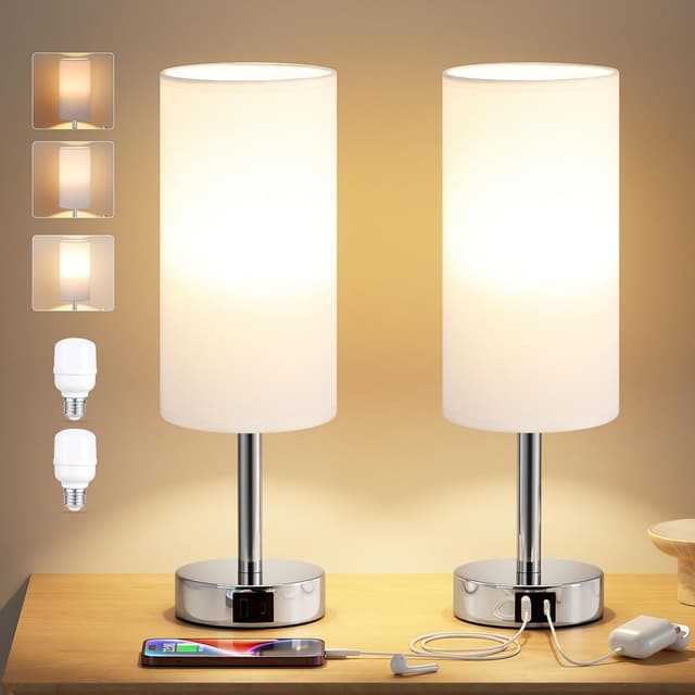 Detalle de Aooshine White Bedside Lamps Set of 2