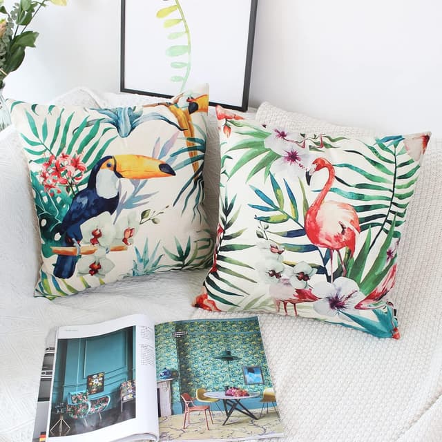 Detalle de NIULAA 4er-Set Kissenbezüge 45 x 45 mit tropischem Pflanzen-/Tiermotiv und verdecktem Reißverschluss